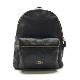 COACH コーチ F29004 チャーリー ペプルドレザー バックパック リュックサック 黒 ブラック ファスナー開閉 レディース 管理RY22004692