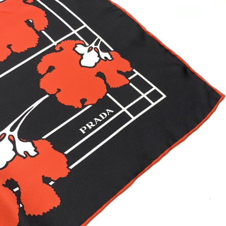 楽天市場】PRADA プラダ スカーフ 大判 黒 赤 ブラック レッド シルク 