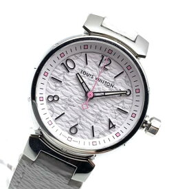 LOUIS VUITTON ルイヴィトン QA115 タンブール 腕時計 3針 クオーツ 白 ホワイト グレー モノグラム ステンレス PVCレザー 管理RY24000817