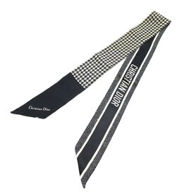 Dior ディオール ミッツァ スカーフ 15MON1061601 シルク素材 千鳥柄 ブラック 黒 6×101cm レディース タグ取れかけ 管理RY24001466