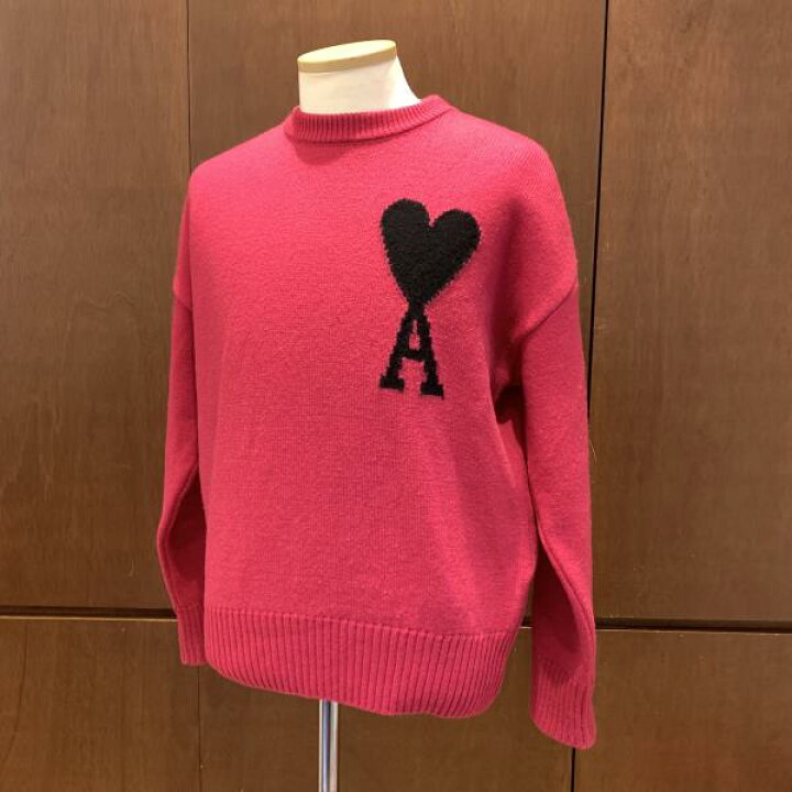 liyongquanfafa] Ami ハートロゴ入り クルーネック セーター, ピンク 