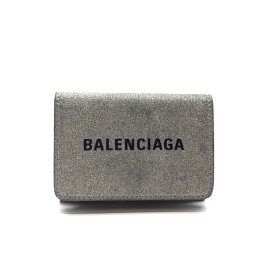 BALENCIAGA バレンシアガ エブリデイ 三つ折り ミニ コンパクトウォレット シルバー グリッター ラメ レディース 管理RY25002201