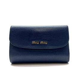 MIU MIU ミュウミュウ 三つ折り 財布 セミロング ブルー 青 コインケース 小銭入れ カードケース ロゴ レディース 管理RY25002689