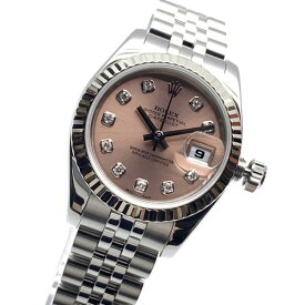 ROLEX ロレックス 179174G デイトジャスト 10Pダイヤ ピンク系文字盤 D番 ステンレス 自動巻 ジュビリーブレス レディース 管理RY25002346