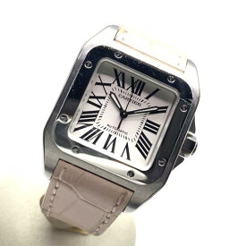 Cartier カルティエ 腕時計 サントス100 W20106X8 2878 白文字盤 ステンレス 革 レザー 3針 自動巻 ローマン メンズ 管理RY25003459