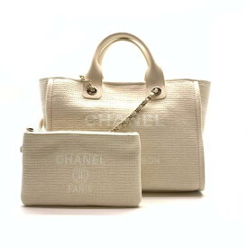 CHANEL シャネル AS3257 ドーヴィル MM オフホワイト 白 トートバッグ 2WAY ミックスファイバー レディース かばん 管理RY25003761