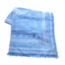 未使用 HERMES エルメス ECHARPE ストール ショール メリノウール ブルー 青 水色 57×183cm メンズ レディース ロゴ 管理RY25004752