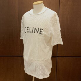 CELINE セリーヌ 2X59A950P メッシュ コットン ロゴ Tシャツ 白 ホワイト Mサイズ 半袖 カットソー トップス ロゴ メンズ 管理RY25005958