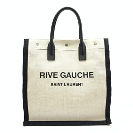 SAINT LAURENT サンローラン 632539 リヴゴージュ トートバッグ キャンバス レザー 黒 ブラック ナチュラル アイボリー 黒 白 管理RT30916