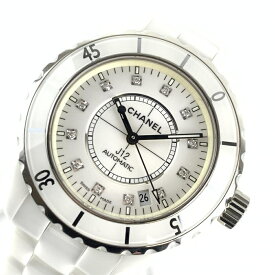 CHANEL シャネル J12 H1629 ホワイト 12Pダイヤインデックス デイト 38mm メンズ オートマチック 腕時計 セラミックブレス 200m防水 管理YI31682