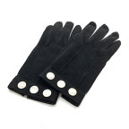 HERMES エルメス レザーグローブ スエード 手袋 セリエ シルバー金具 レディース 黒 ブラック ファッション小物 サイズ7.5 管理RT36930