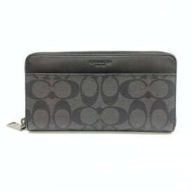 COACH コーチ F58112 シグネチャー ラウンドファスナー長財布 黒 ブラック グレー メンズ レディース 管理RT37144