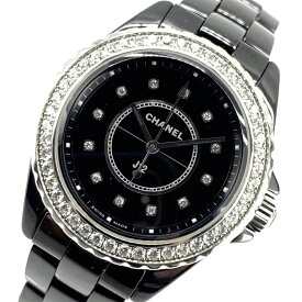 CHANEL シャネル H6419 J12 ダイヤモンド ブラックセラミック 33mm ベゼルダイヤ 12Pダイヤインデ レディース クオーツ 腕時計 管理YI43644