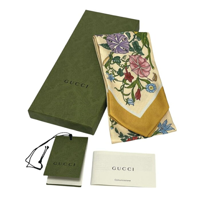 楽天市場】グッチ【GUCCI】700424 3G001ツイル ネックボウ シルク 黄色  