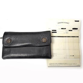 CHROME　HEARTS【クロムハーツ】長財布　2246-304-0501-0900　レザー　WAVEクロスボールボタン　ブラック　シルバー　メンズ【中古】