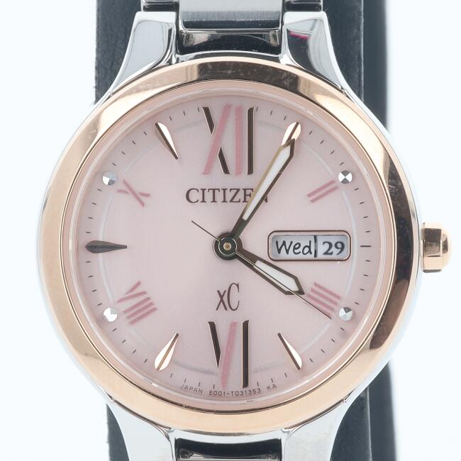 シチズン【CITIZEN】E001-T020348EW3224-53WxC/クロスシーデイデイトエコドライブ/エコ・ドライブ電波時計10気圧防水ギフトプレゼンお祝いピンク【中古】h