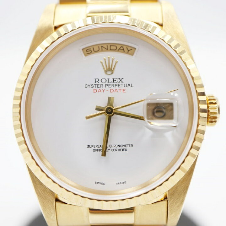 楽天市場 今だけ2 410 000円 2 380 000円 ロレックス Rolex 138 デイデイト X番 18yg 金無垢 イエローゴールド Gold 純正 ゴールド文字盤 社外ホワイトオニキスダイアル 自動巻き オートマ メンズ 男性 ギフト プレゼント 贈り物 お祝い 中古 H 質屋かん