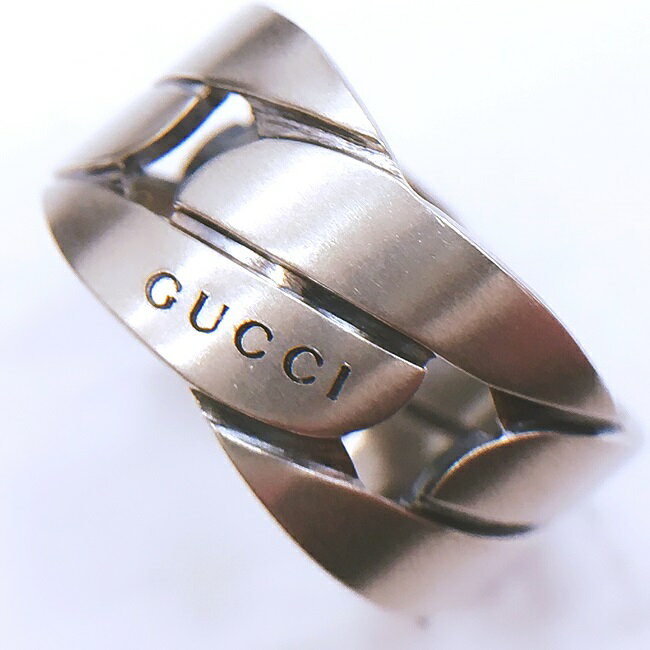 GUCCIグッチシルバーリングGチェーンリングモチーフメンズレディース男女兼用指輪ワイドRING【中古】秋七五三