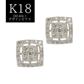 ダイヤモンド付ピアス　計0.40ct K18　1.0g　ホワイトゴールド 18金 プレゼント レディース アクセサリー earrings white　Gold square 【新品】【セレクトジュエリー】