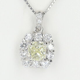 ■PT900/850 ダイヤモンドネックレス D1.010ct D0.55ct 約45cm/約5.1g イエローダイヤモンド プリンセスカット シンプル プラチナ 女性 レディース ギフト プレゼント 贈り物 お祝い【中古】h