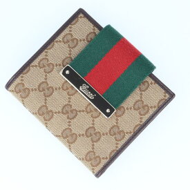 グッチ【GUCCI】181669 GGキャンバス 二つ折り財布 メンズ/男性 ブラウン ベージュシェリーライン レッド/赤 グリーン/緑 ギフト ブランド プレゼント 贈り物 【中古】h