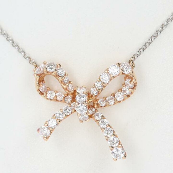 楽天市場】K18/D0.95ct ダイヤモンドリボンネックレス 約40cm/約4.2g 