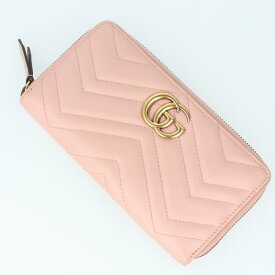 グッチ【GUCCI】443123 GGマーモント シェブロン キルティング レザー ピンク ラウンドファスナー 長財布 レディース/女性 ギフト プレゼント 贈り物 お祝い レザー【中古】h