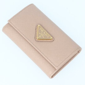 プラダ【PRADA】1PG004 QHH F0236 4連キーケース サフィアーノトライアングル/SAFFIANO TRIANG ミラノメタルロゴ ピンクベージュ ゴールド金具 レディース/女性 鍵 プレゼント ギフト 【中古】h