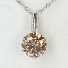 PT900/PT850 ダイヤモンドネックレス D0.60ct 約42cm/約0.9g ブラウンダイヤモンド レディース/女性 一粒ジュエリー 貴金属 スクリューネックレス platinum/プラチナ ギフト プレゼント ジュエリー【中古】h