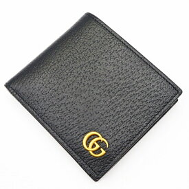 グッチ【GUCCI】428725 GGマーモント レザー コインウォレット ダブルG 二つ折り財布 メンズ/男性 ユニセックス ギフト プレゼント 贈り物 お祝い レザー　ブラック【中古】k