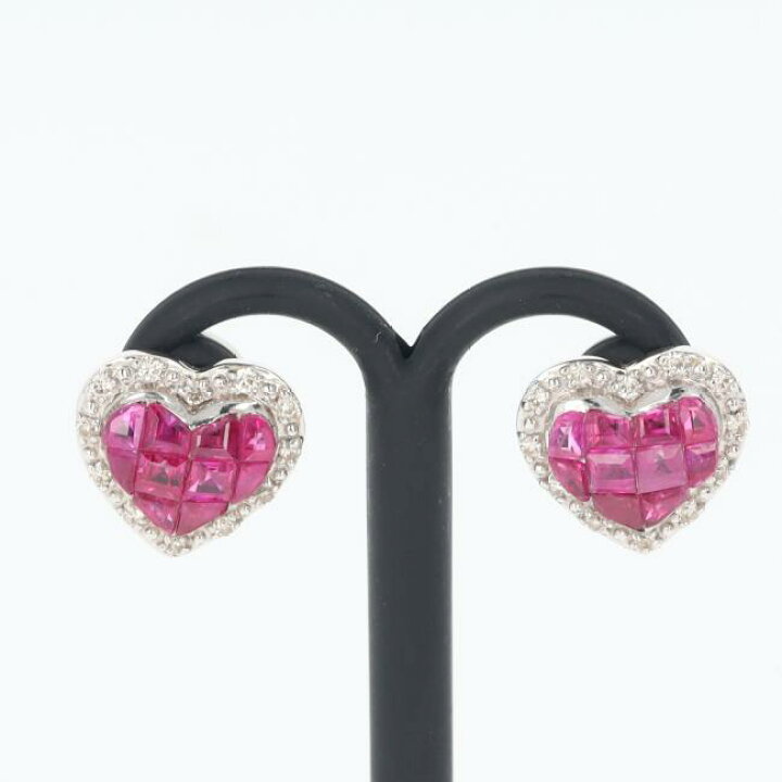 楽天市場】K18WG ルビー・ダイヤモンド ハートピアス R1.00ct/D0.08ct 