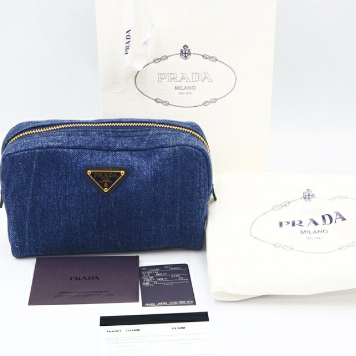 楽天市場】プラダ【PRADA】1NA021 デニムポーチ コスメポーチ ブルー  