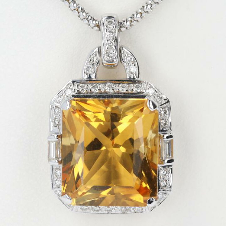 楽天市場】K18WG ダイヤモンド・シトリンネックレス C9.44ct/D0.38ct  