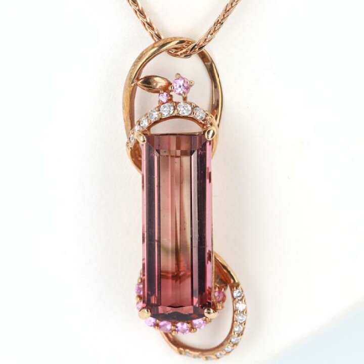 楽天市場】K18PG トルマリンデザインネックレス T8.62ct/D0.21ct/D0 
