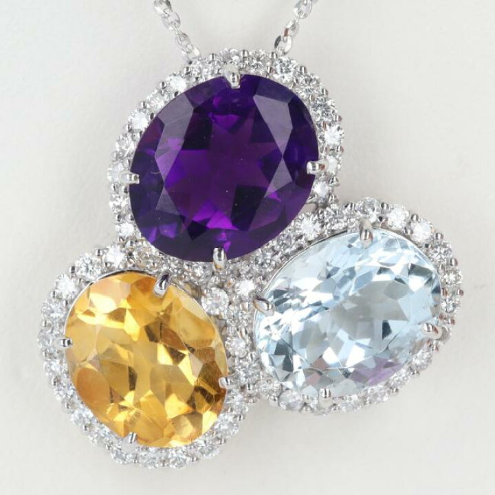 楽天市場】K18WG マルチストーン付ダイヤモンドネックレス AQ2.77ct/A2 
