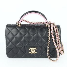 シャネル【CHANEL】AS2431 マトラッセ トップハンドル チェーンショルダーバッグ ブラック/BLACK×ピンク/pink ブランド レディース/女性 ギフト プレゼント 【中古】h