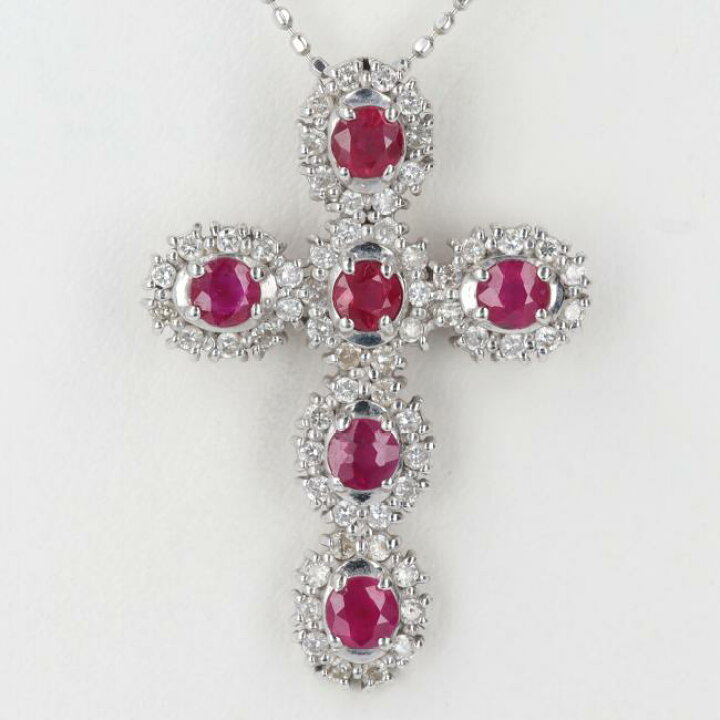 楽天市場】K18WG ルビー・ダイヤモンドクロスネックレス R0.38ct/D0  