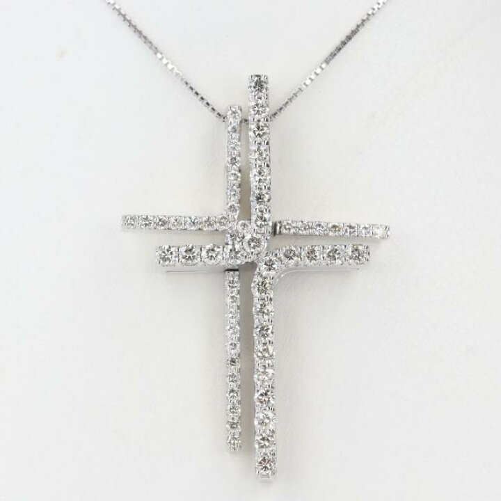 楽天市場】K18WG ダイヤモンドクロスネックレス D1.05ct 約45cm/約9.8g 