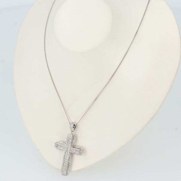 楽天市場】K14WG ダイヤモンドクロスネックレス D11.7ct 約50cm/約1.7g 