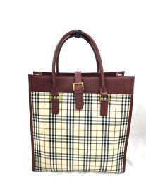 N 【中古】【BURBERRY】バーバリー　トートバッグ　ノバチェック柄　ベージュ×ボルドー　レザー×キャンバス地　ビジネスバッグ　ブランドバッグ　レディース　本体のみ　質屋 かんてい局那須塩原店★3100557-13n