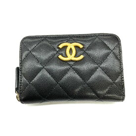 N【中古】【CHANEL】シャネル　コインケース　AP3521　小銭入れ　カード入れ　名刺入れ　ブラック×ゴールドカラー金具　キャビアスキン　レディースコインケース　ココマーク　質屋かんてい局 那須塩原店★ R2502867