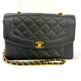 N 【中古】【CHANEL】シャネル　ダイアナ25　チェーンショルダーバッグ　A01165　キャビアスキン　ブラック×ゴールドカラー金具　ブランドバッグ　肩掛けバッグ　ショルダーバッグ　レディースバッグ　ココマーク　質屋かんてい局那須塩原店★R2502835