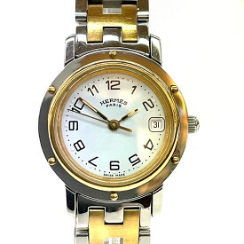 N【中古】【HERMES】エルメス　クリッパー クオーツ時計　CL4.220　ゴールドカラー×シルバーカラー×ホワイト文字盤　ブランド腕時計　レディース腕時計　稼働品　質屋かんてい局那須塩原店★R2403208