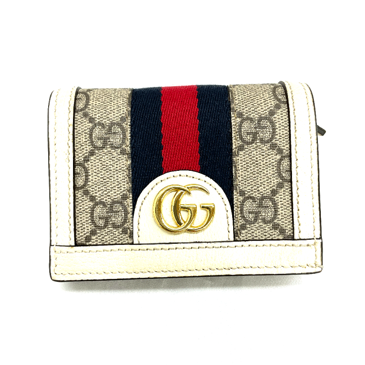 GUCCI グッチオフィディアカードケースウォレットベージュ＆ホワイトほぼ未使用 オフィディア〕GG カードケース ウォレット ・ベージュ
