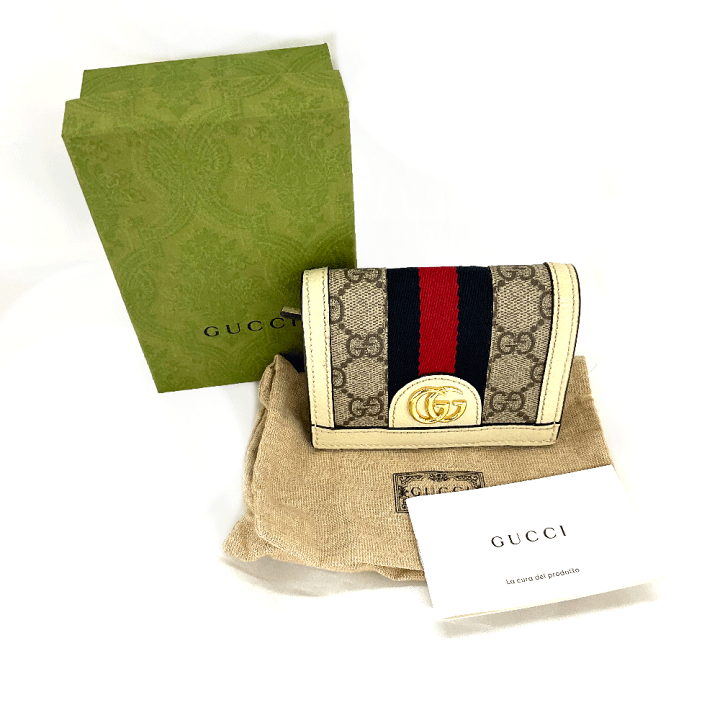 GUCCI グッチオフィディアカードケースウォレットベージュ＆ホワイトほぼ未使用 オフィディア〕 GG カードケース ウォレット (コイン＆紙幣入れ