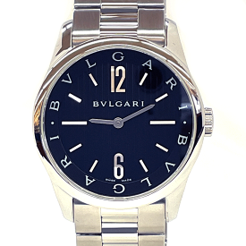 N【中古】【BVLGARI】ブルガリ　ソロテンポ　クォーツ時計　ST37S　ステンレス　シルバーカラー×ブラック文字盤　ブランド時計　メンズ腕時計　メンズウオッチ　3か月保証 質屋かんてい局那須塩原店★R2500355