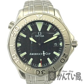 T【OMEGA】シーマスター300　アメリカズカップ　2533.50　ステンレススチール　K18WG　ブラック文字盤　300m防水　自動巻き　オートマティック　カレンダー　クロノメーター　デイト表示　時計　メンズ　男性　中古【オメガ】【かんてい局宇都宮戸祭店】31000059317-30th