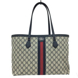 K　GUCCI　未使用　GGトートバッグ　631685　布袋　シェリーライン　GG　GGスプリーム　ベージュ×ブルー　大き目　A4　普段使い　オフィス　コーデ　おしゃれ　可愛い　肩掛け　内ポケット有り　大容量　グッチ　中古　質屋かんてい局　鹿沼店　31005439310-25k