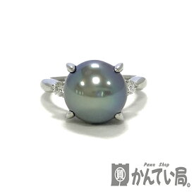 U【中古】【Pt900】ブラックパール　D0.12ct　約10号　6.9g　一粒パール　真珠　ダイヤモンド　プラチナ　指輪【大特価価格】【かんてい局宇都宮店】31031730315-58u-b