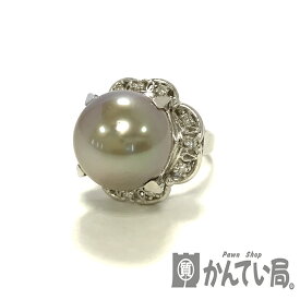 U【中古】【Pt900】黒蝶パールリング　大粒　D0.15ct　約8号　12.4g　真珠　ダイヤモンド　プラチナ　指輪【大特価価格】【かんてい局宇都宮店】31031739315-193u-b